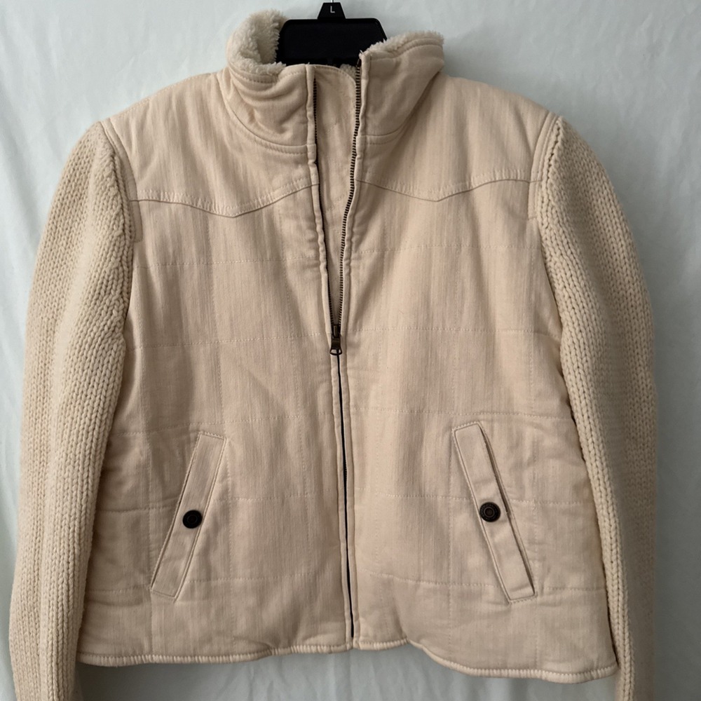 JACKET DENIM CREAM SWEATER WOMENS LRG Lauren Jeans Co Zip Up